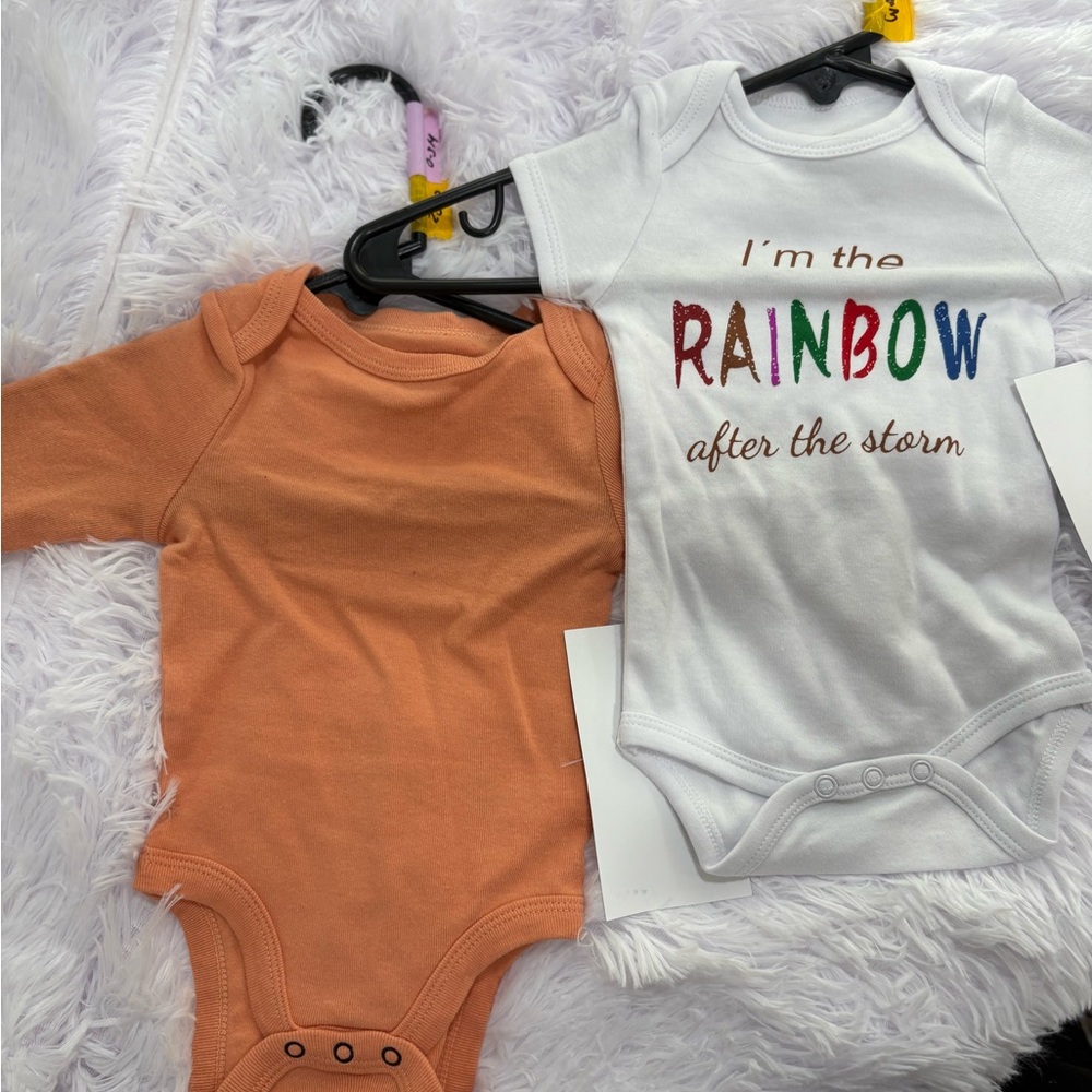 Baby One-Piece Bodysuit - White 'I'm the Rainbow' & Peach Set